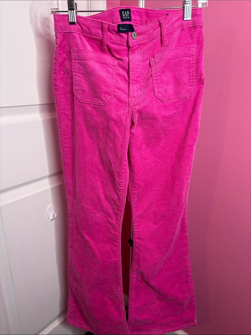 GAP Denim ’70s Flare Corduroy Pants Size 16 Hot Pink High Rise Retro